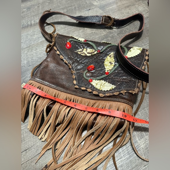 Loriano Tolaini Handmade Leather Boho Bag with Fringe and Embellishments - Picture 7 of 17